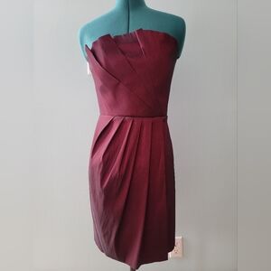 Strapless Wine Red Structured Cocktail Dress